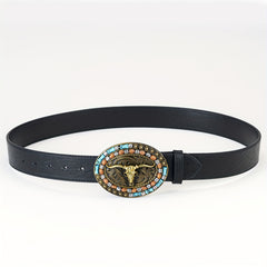 Antique Bull Head Men's Belt with Oval Buckle
