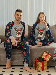 Christmas Elk Print Pajama Set Long Sleeve Top & Pants Women's Sleepwear