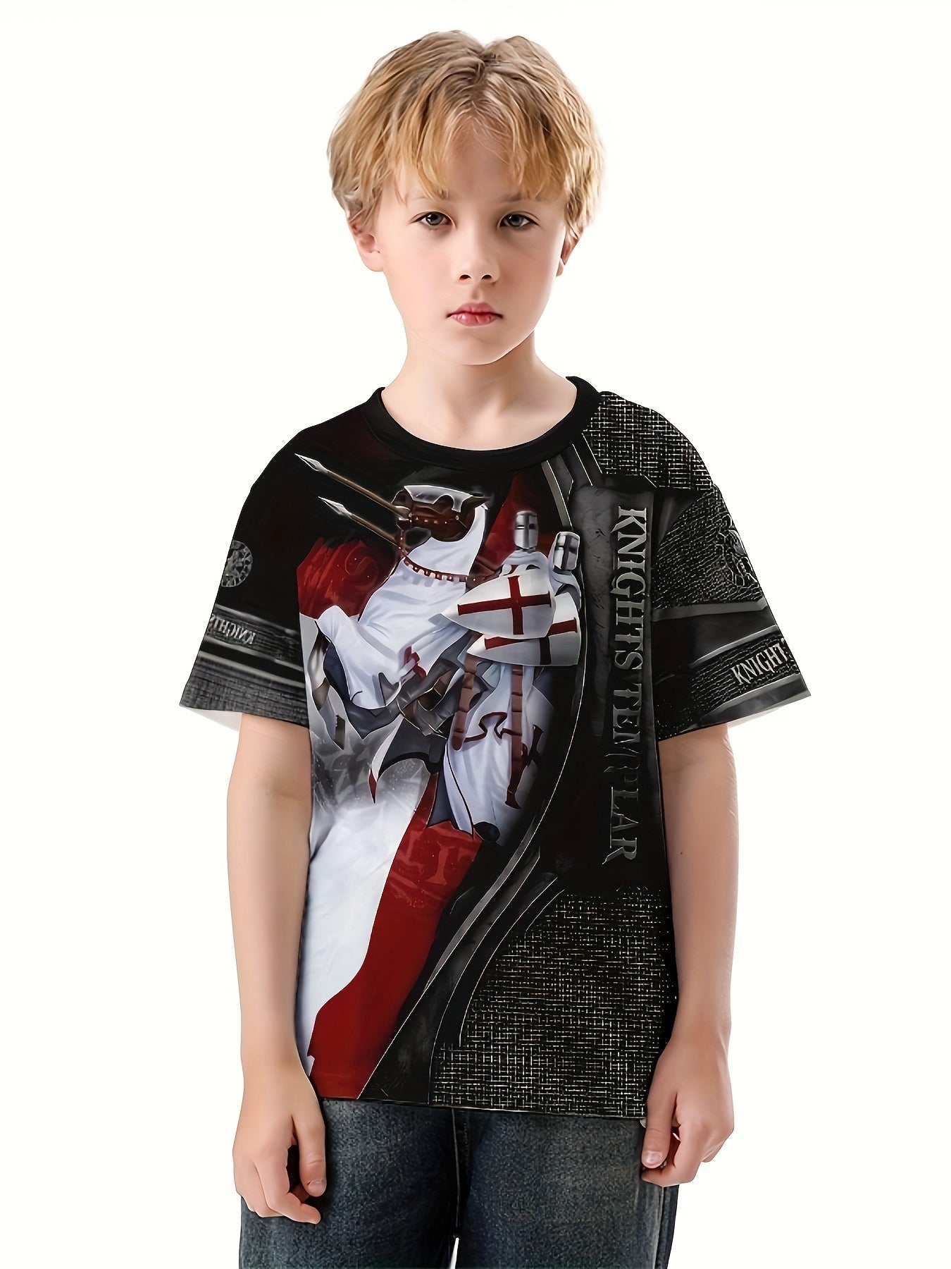 Knight 3D Print Boy's Casual Tee Short Sleeve Crew Neck Comfortable T-shirt