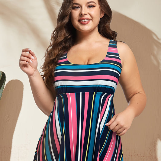 Vacay Tankini Set Stripe Print Peplum Tank & Shorts Swim