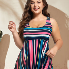 Vacay Tankini Set Stripe Print Peplum Tank & Shorts Swim