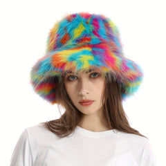 Y2K Candy Faux Fur Bucket Hat Unisex Hip Hop Cap