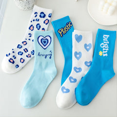 5 Pairs Women's Mixed Pattern Mid Tube Socks