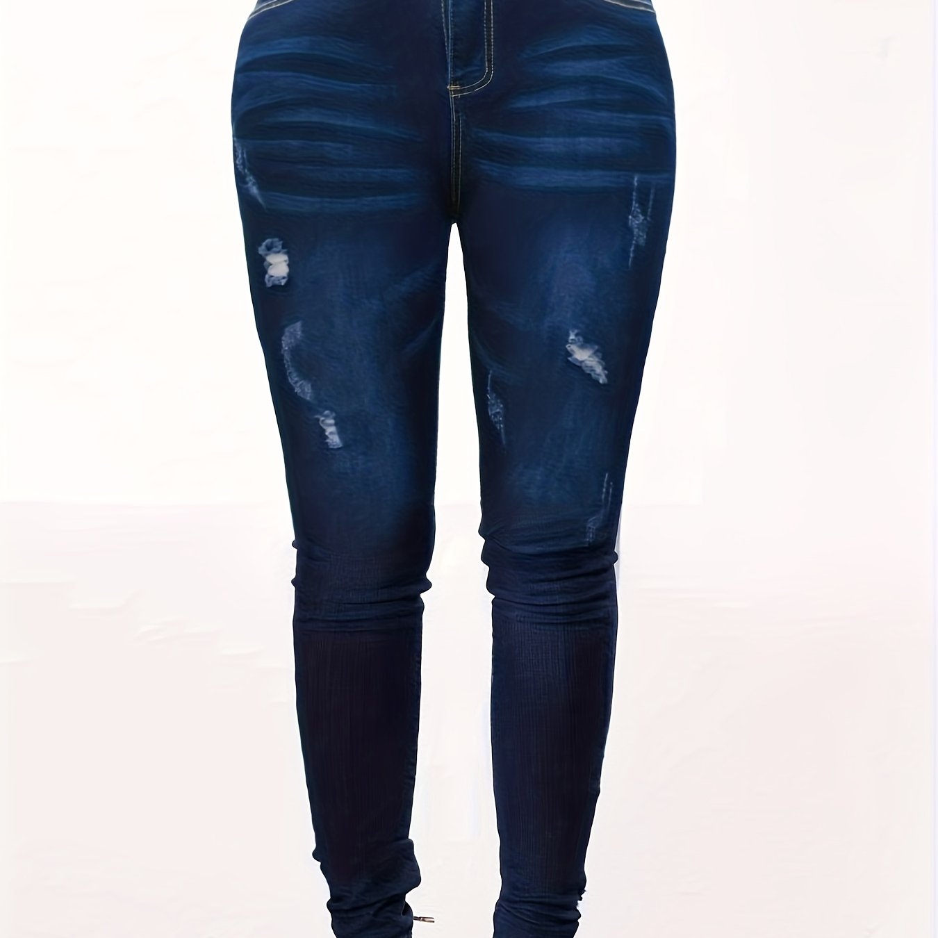 Plus Size Sexy Jeans Women's Plus Solid Ripped Button Fly High Rise Slim Fit