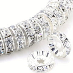100pcs Silver Plated Round Interval Beads Czech Crystal Rhinestones