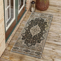 Vintage Boho Area Rug 2X6ft Non-slip Low Pile Carpet for Outdoor Garden Patio
