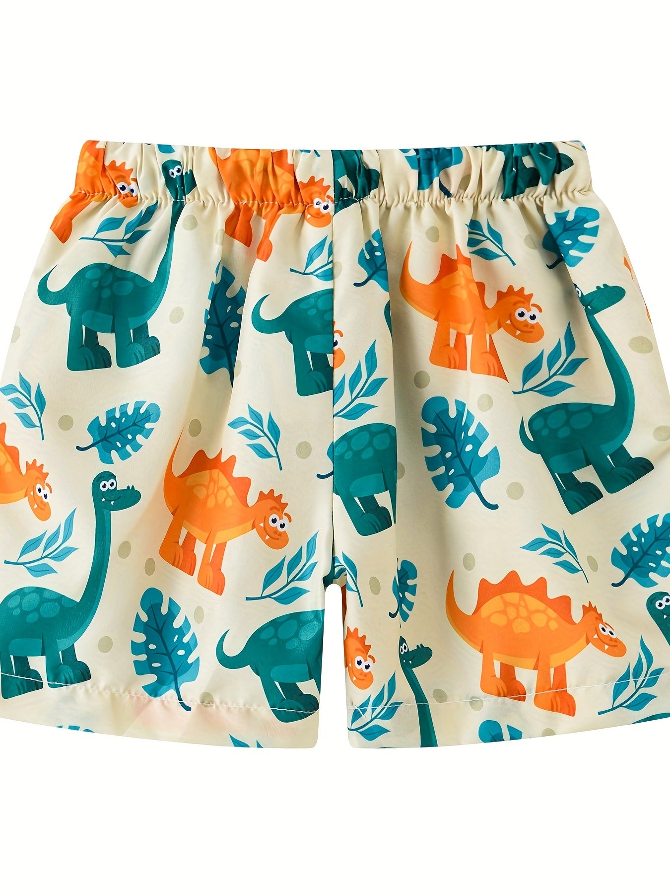 Dinosaur Print Boys Beach Shorts Quick Dry Drawstring Swim Trunks