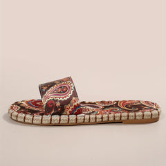 Women's Print Slide Sandals Casual Linen Platform Slippers