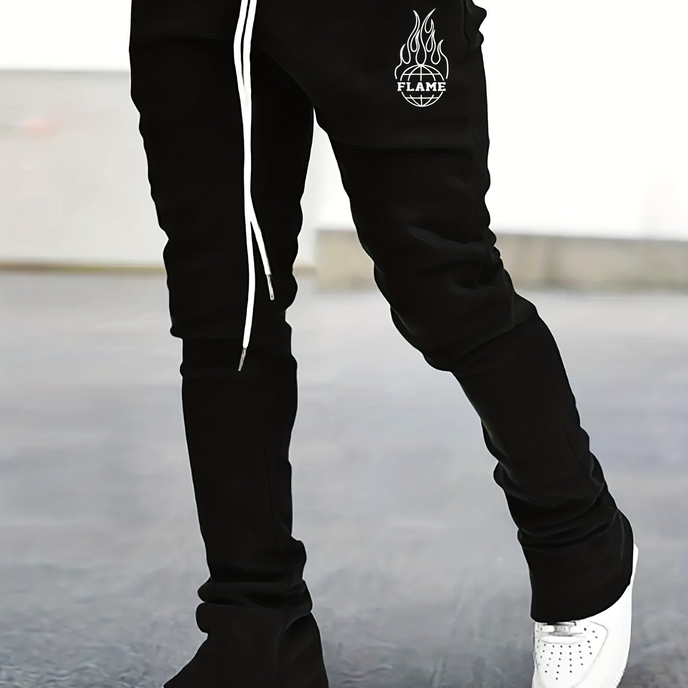 Men's Globe Pattern Flared Trousers Hip Hop Style Joggers