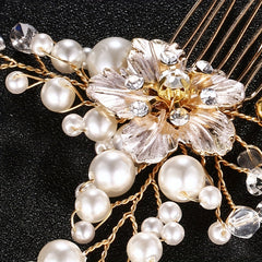 Flower Charm Hair Comb Rhinestone & Faux Pearl Bridal Wedding Headwear