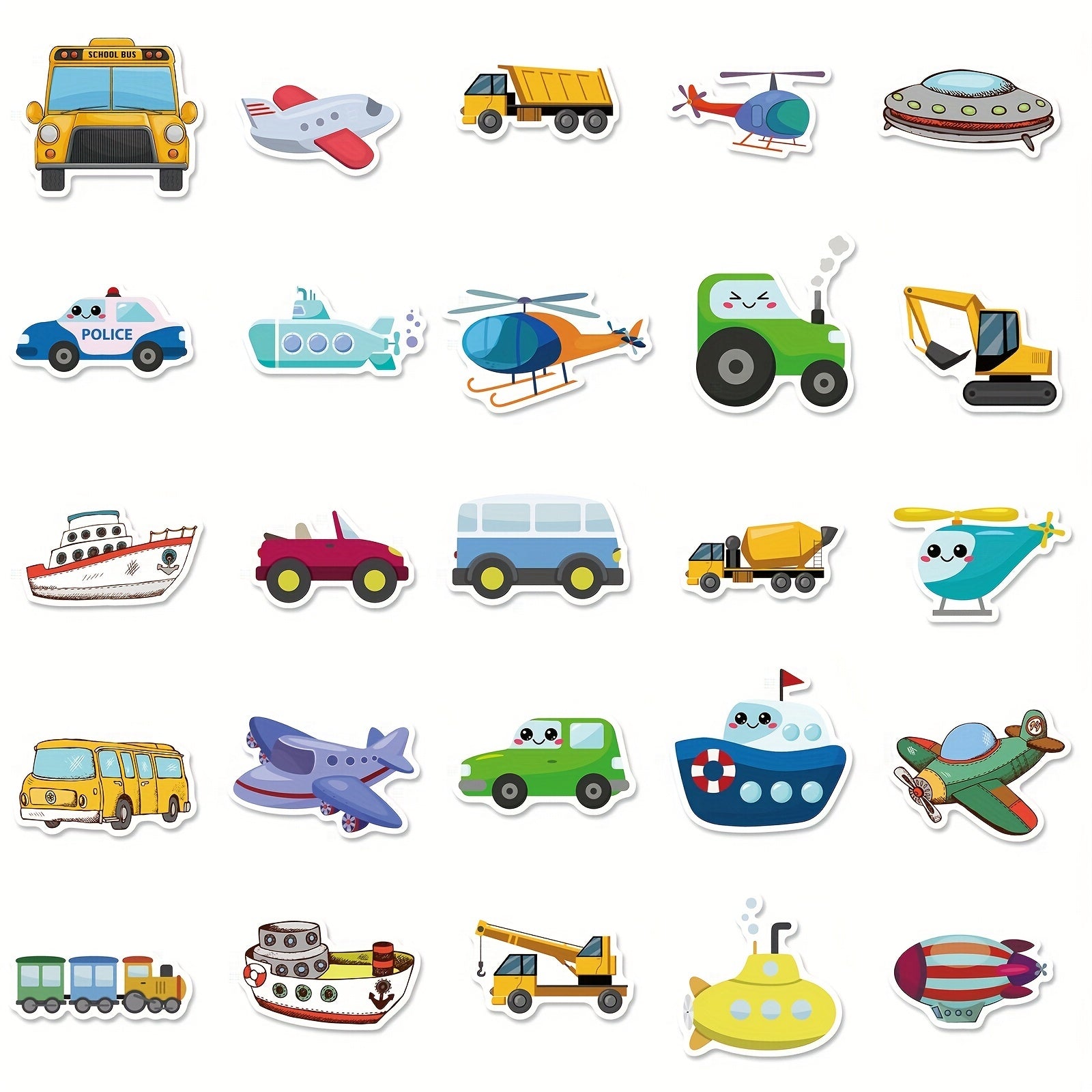 50pcs Cars Trucks Transportation Stickers for Boys & Girls