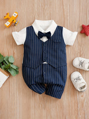 Baby Boys Striped Short Sleeve Gentleman Romper