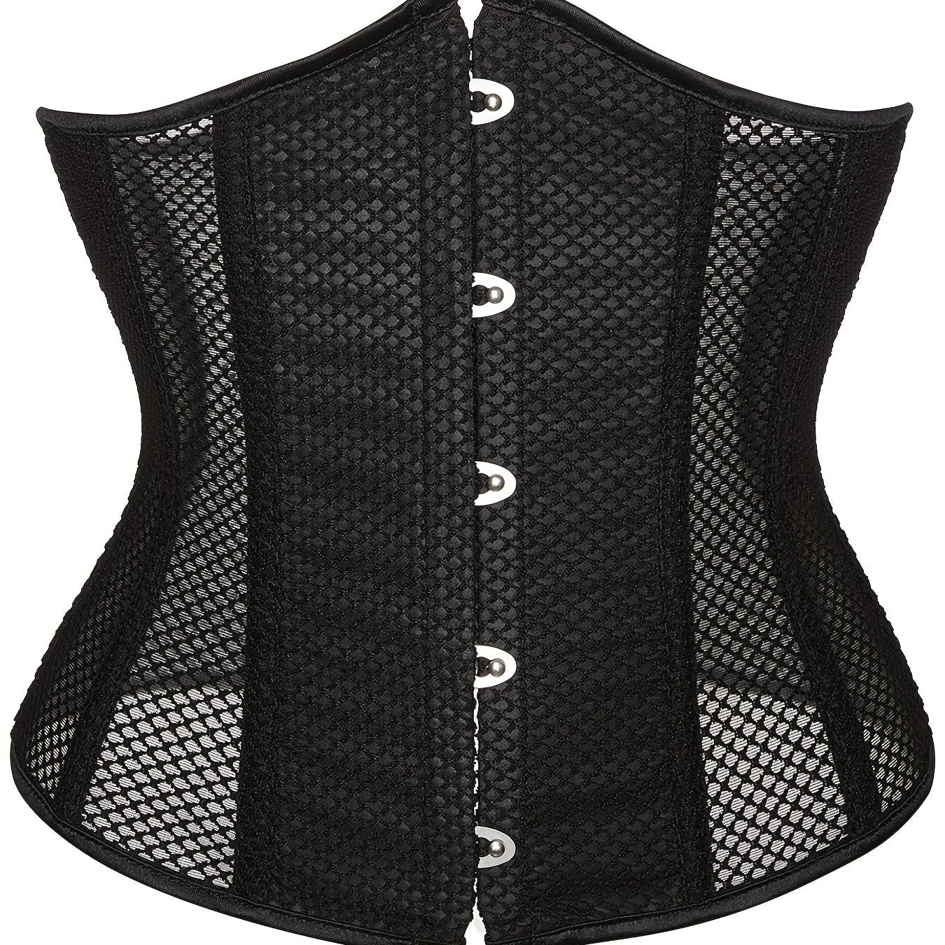 Corset Top Women's Plus Contrast Mesh Boned Lace Up Waist Belt