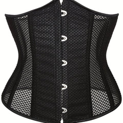 Corset Top Women's Plus Contrast Mesh Boned Lace Up Waist Belt