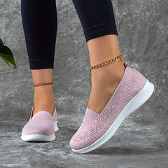 Solid Mesh Breathable Walking Shoes Lightweight Slip On Sport Flat Shoes Women's