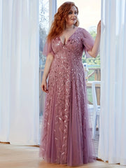 Leaf Embroidered Maxi Party Dress