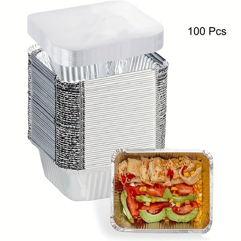 100pcs Disposable Aluminum Frying Pan with Lid for Outdoor Camping