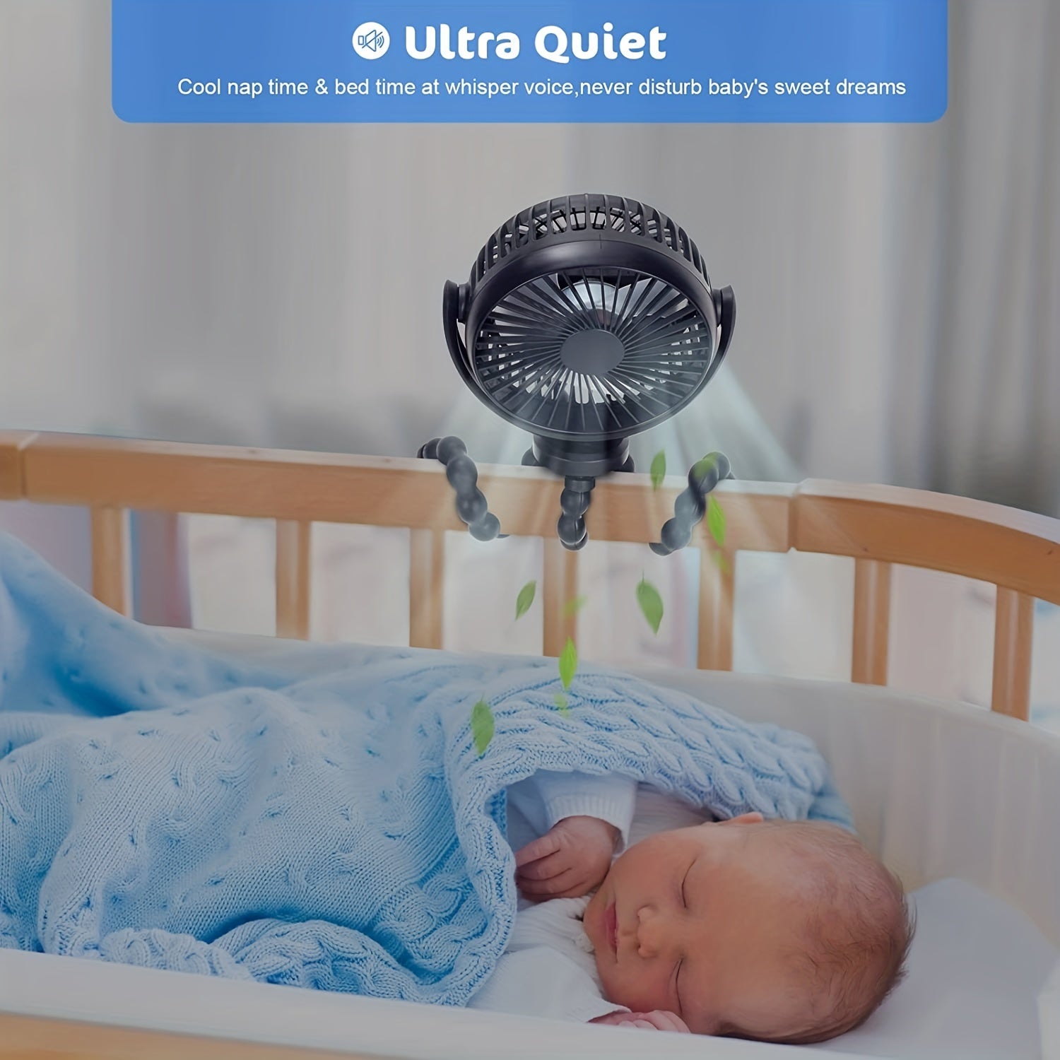 Portable Clip-On Baby Stroller Fan 360 Rotation Cooling Fan