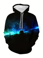 Starry Sky Print Hoodie for Men - Comfy Pullover with Kangaroo Pocket