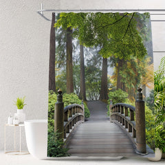 Digital Printed Wooden Bridge Shower Curtain - Bathroom Decor