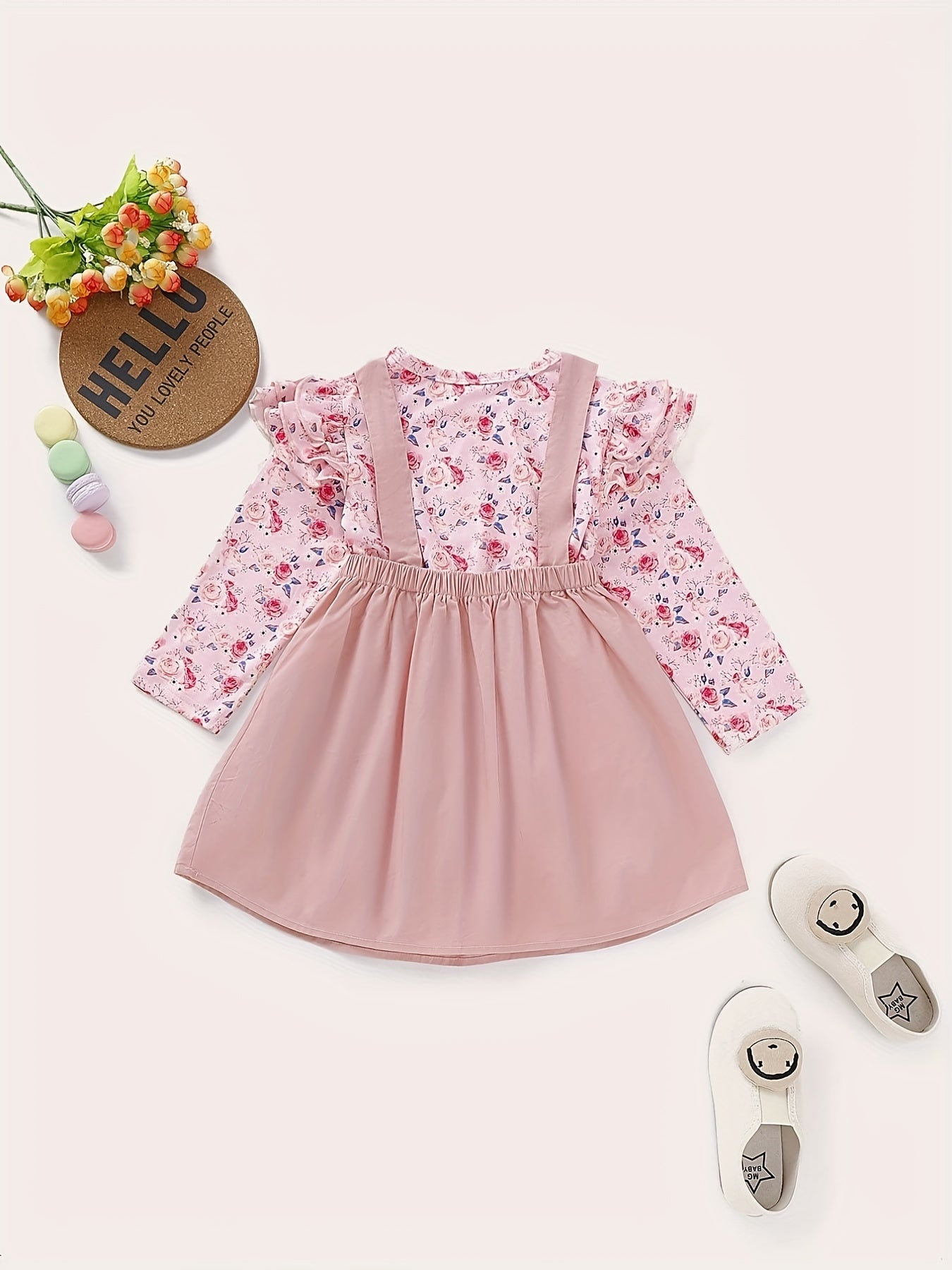 Girls Floral Print Top & Suspender Short Skirt Set