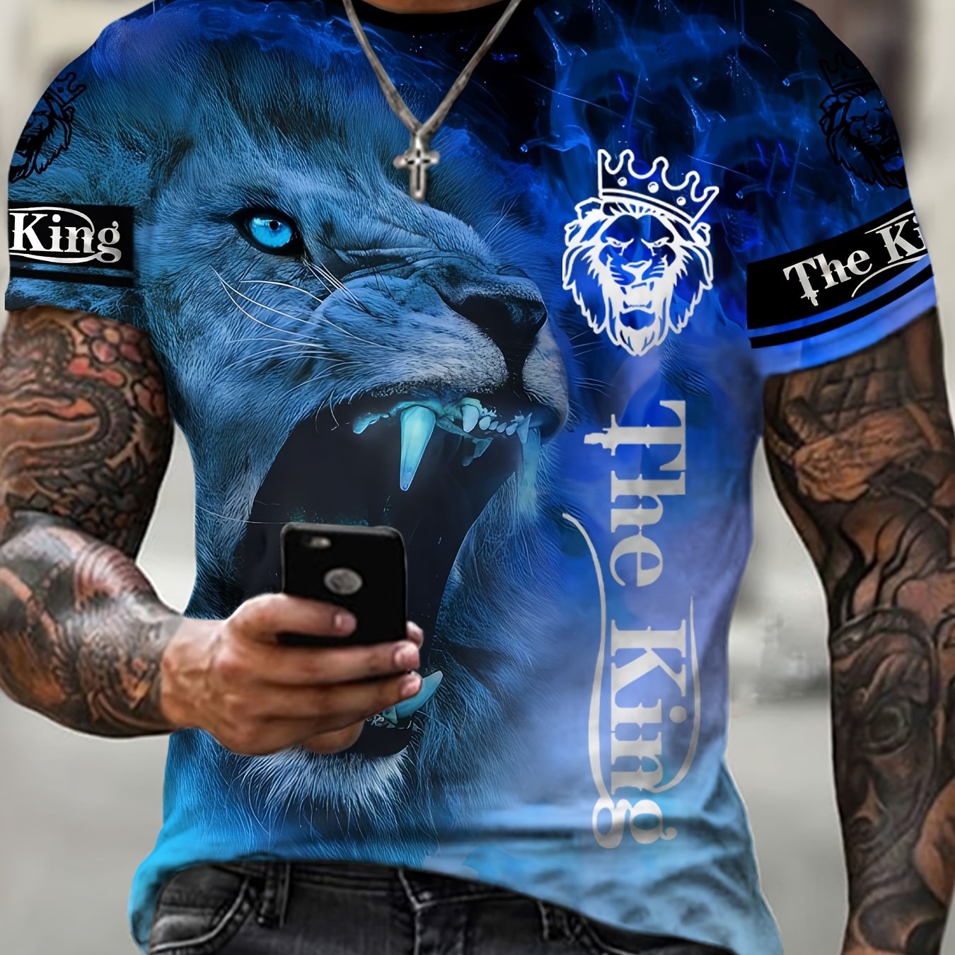 Lion 3D Pattern Print Men's Short Sleeve Tee