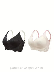 2pcs Lace Wireless Bras Soft & Comfy Scallop Trim Anti sagging Bra