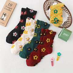 5 Pairs Floral Print Socks Mid Tube Women's Stockings