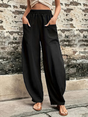 Elastic Waist Wide Leg Pants With Pockets Women's Clothing