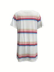 Stripe Print Short Sleeve Tee Dress