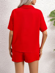 Casual Two piece Set Drop Shoulder Shirt & Solid Shorts