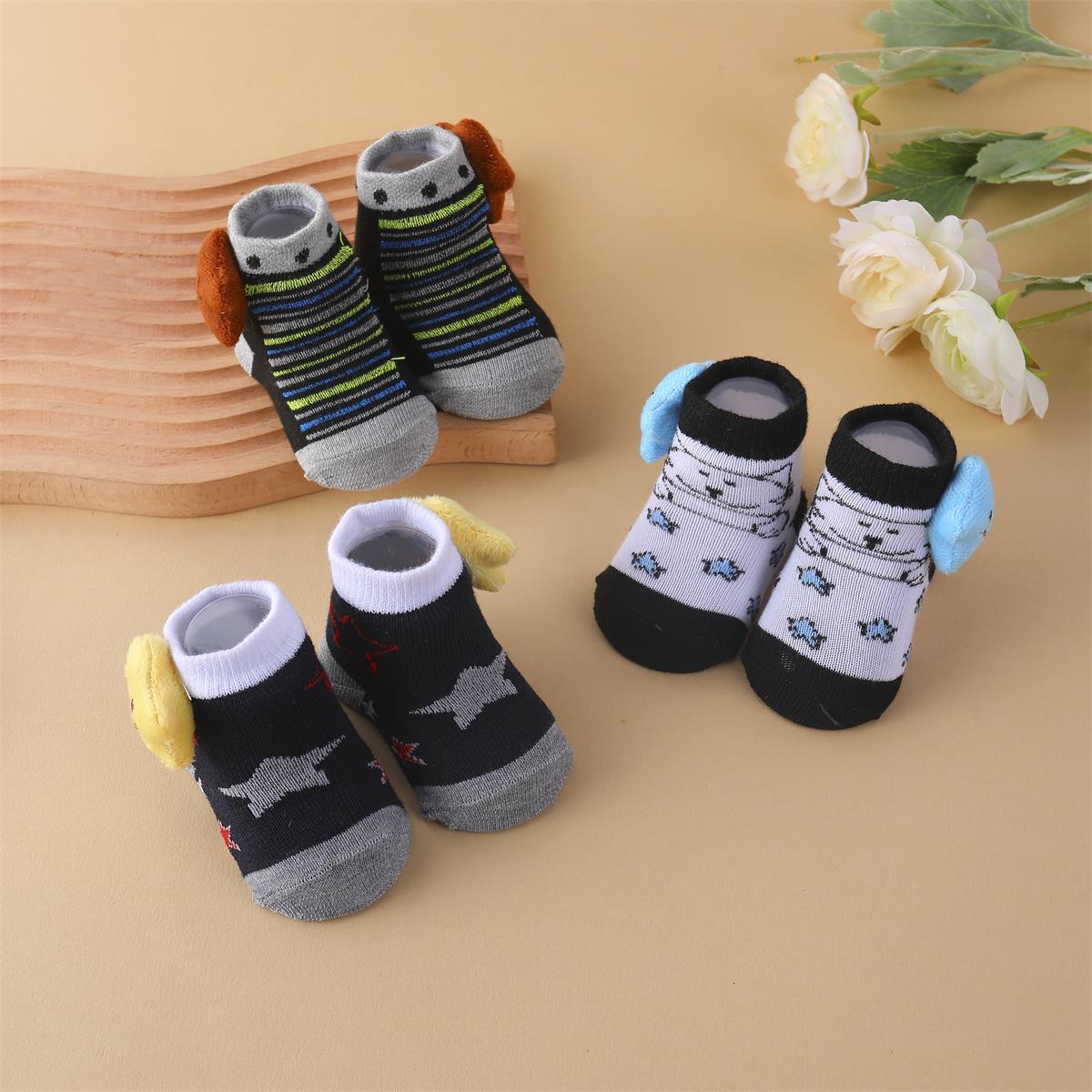 3 Pairs Baby Boys Cartoon Animal Floor Socks