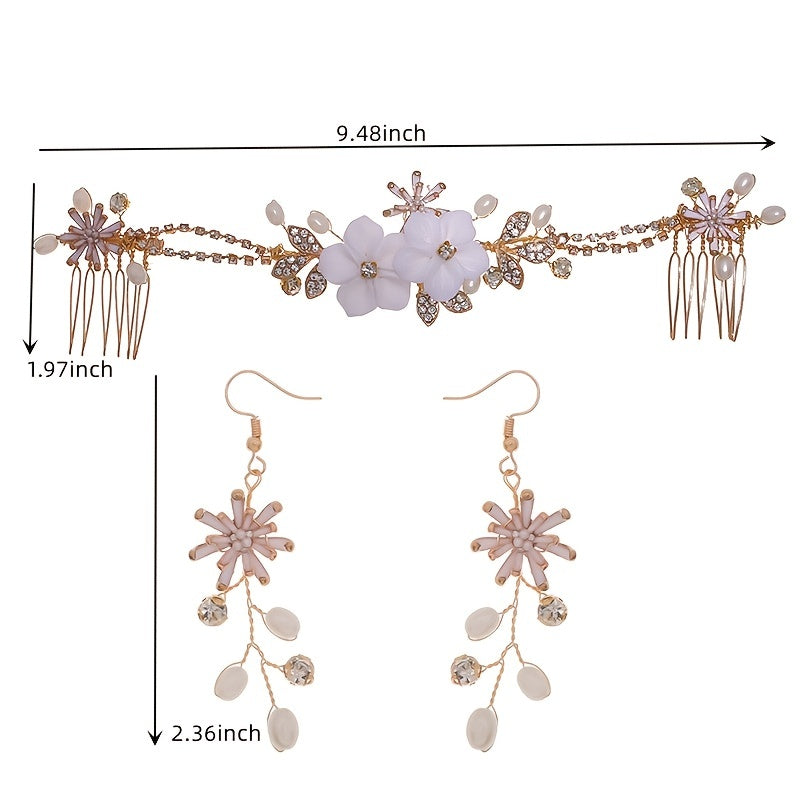 Golden Rhinestone Faux Pearl Bridal Jewelry Set Hanfu Wedding Accessories