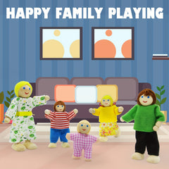 Wooden Dollhouse Family Set with Realistic Clothes for Kids Pretend Play