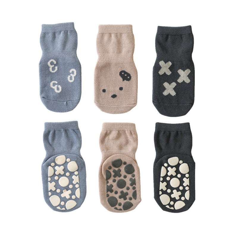 3pairs Baby Floor Socks Non slip Cartoon Animal Graphic Toddler Socks