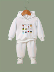 Kids Cartoon Coffee Cups Print Hoodie & Pants Set