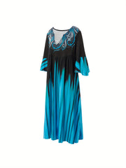 Women's Plus Floral Print Ombre Bell Sleeve Midi Dress