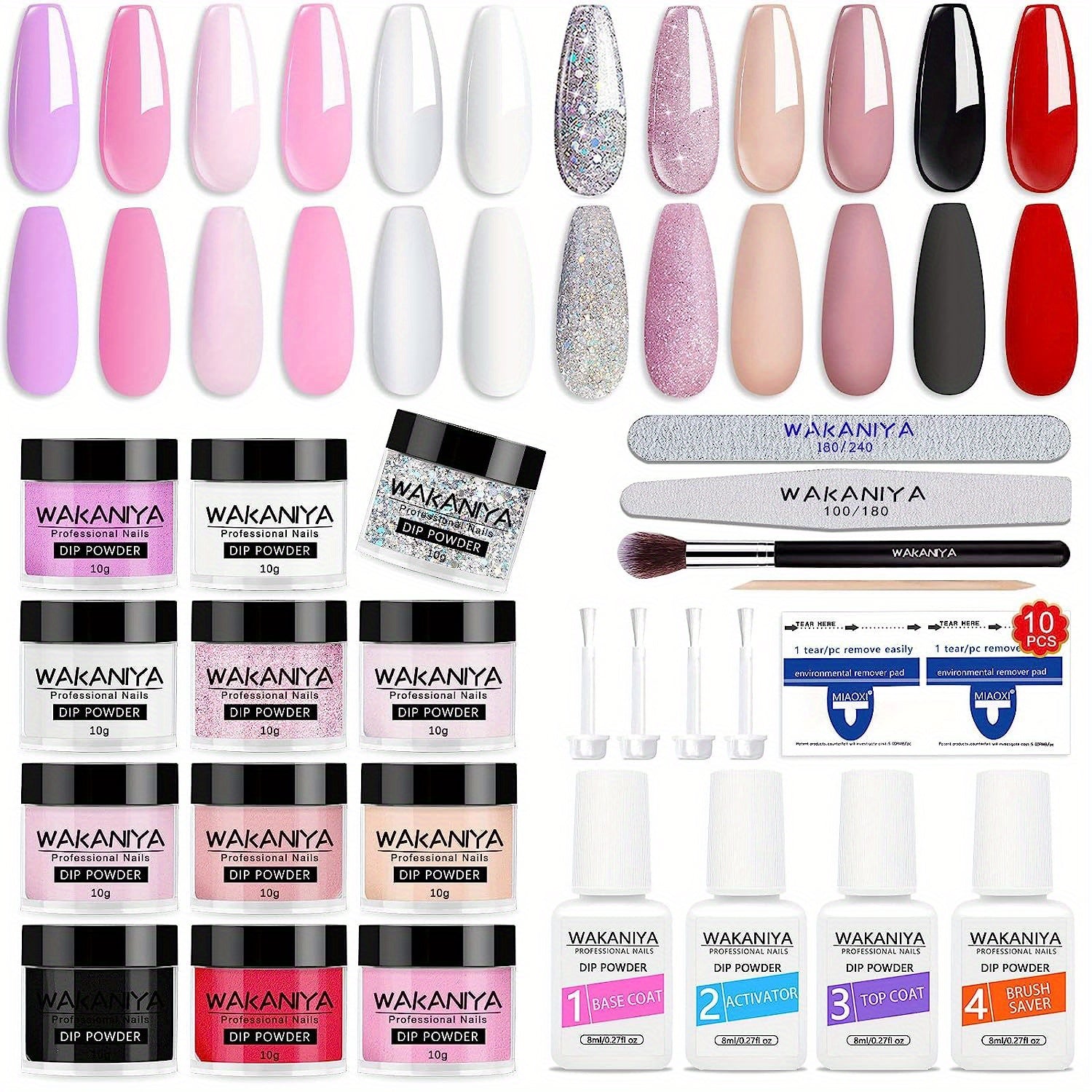 Dip Powder Nail Kit 12 Colors Dip Manicure Pure And Glitter Dipping Powder