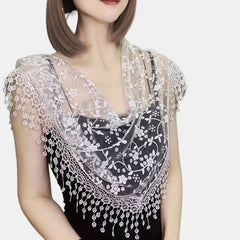 Flower Embroidery Triangle Scarf Tassel Veils Classic Mantilla Head Covering