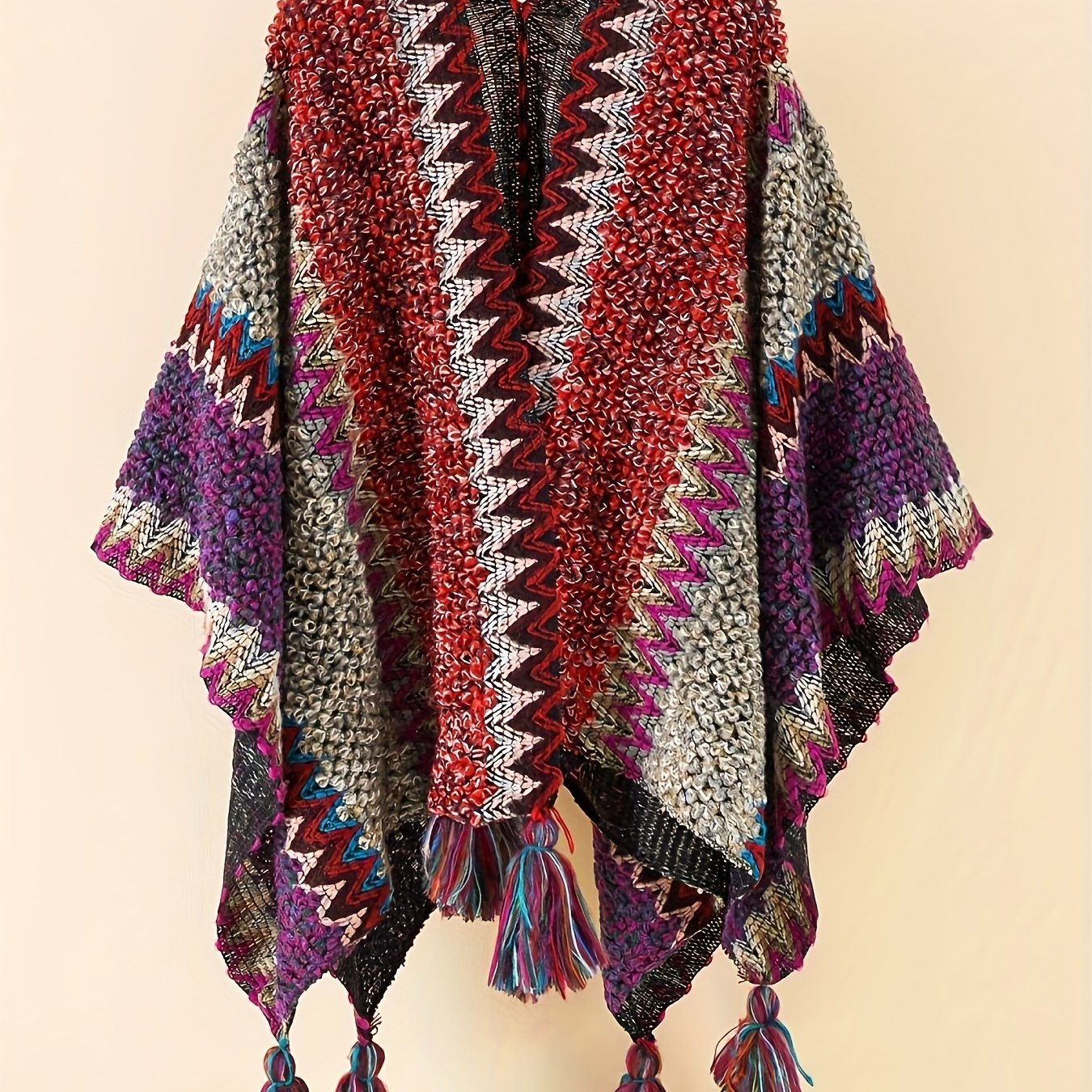 Boho Cover Up Chevron Pattern Tassel Open Front Cap