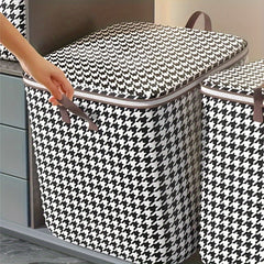 Large Houndstooth Clothes Storage Bag - Dustproof Bag with Handles