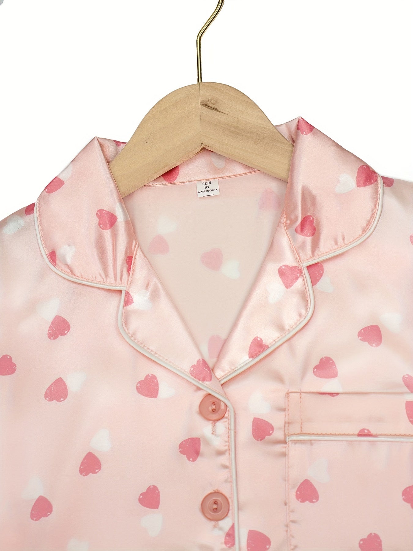 Girls Short Sleeve Pajama Set Satin PJ Set Sleepwear Loungewear 2 Piece PJs