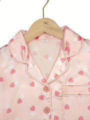 Girls Short Sleeve Pajama Set Satin PJ Set Sleepwear Loungewear 2 Piece PJs