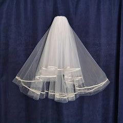 2 Tiers Ribbon Edge Bridal Wedding Veil Hair Accessories
