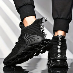 Men's High Top Knit Lace Up Casual Shoes Lightweight Comfy Non Slip Sneaker
