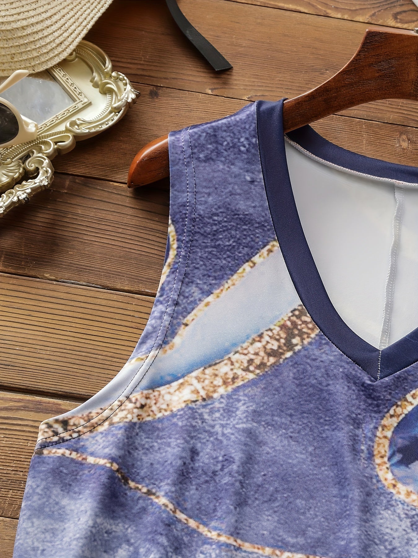 Marble Print V Neck Tank Top