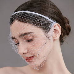 Veil Headband with Rhinestones & Flowers for Weddings