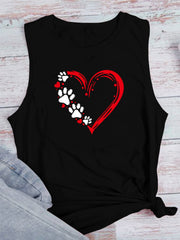 Heart Print Tank Top Sleeveless Casual Top for Women