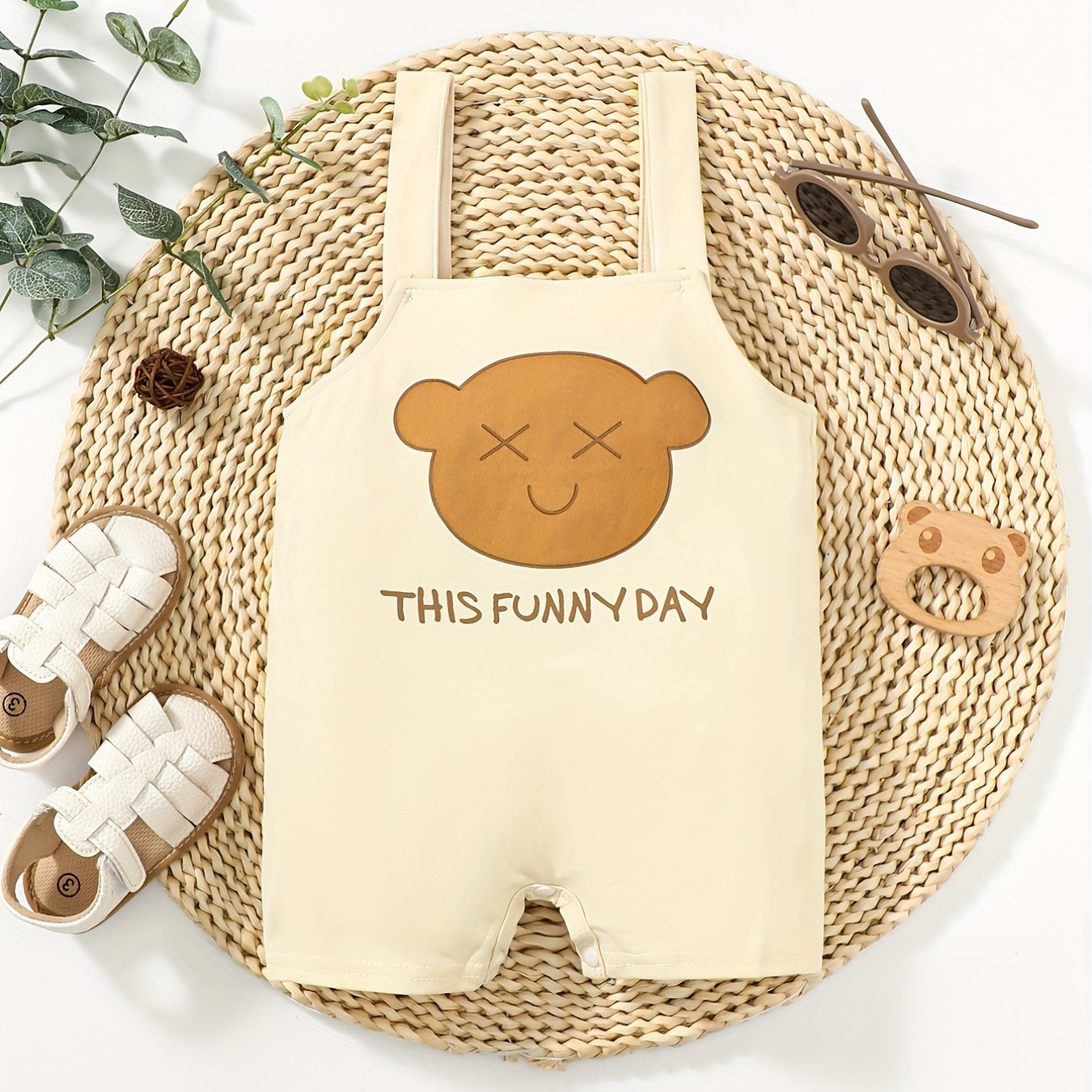 Bear Letter Print Unisex Overalls Casual Suspender Pants