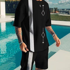 Men's 2 Piece Outfits Block T-shirt & Shorts Set